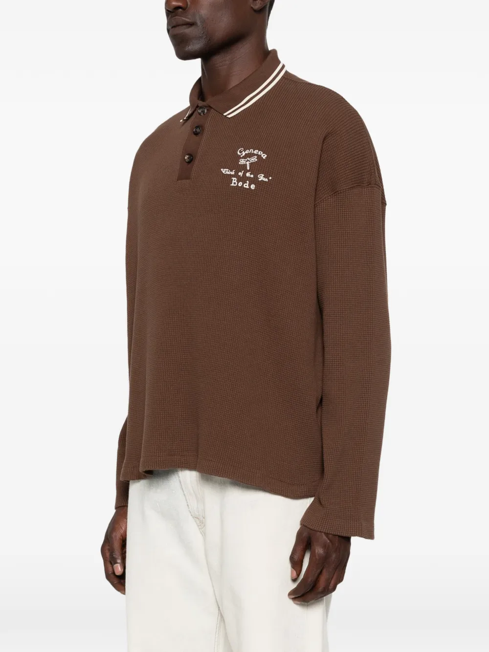 BODE Geneva wafelgebreid poloshirt Bruin