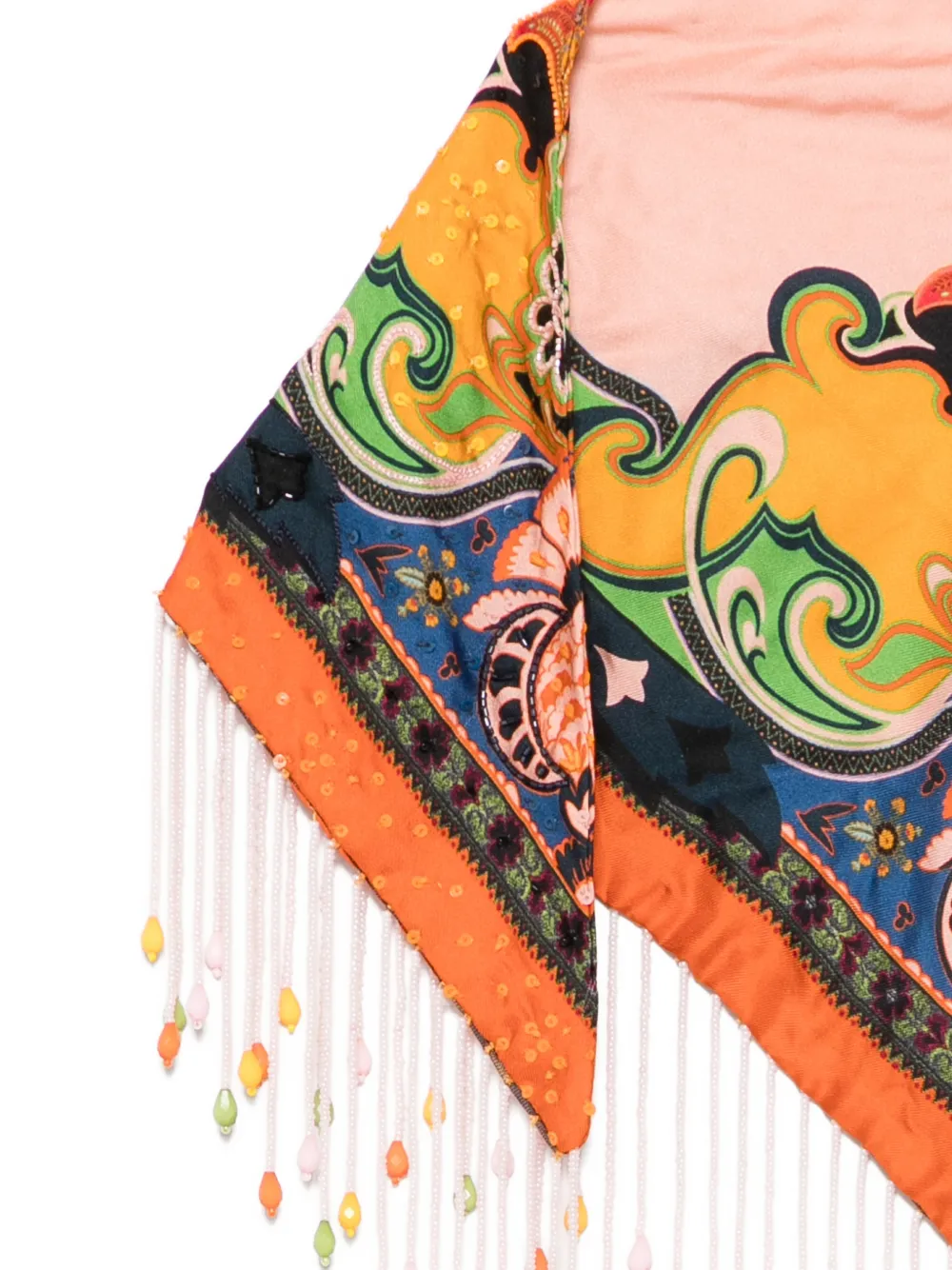 ETRO Sjaal met paisley-print en kralen franje Roze