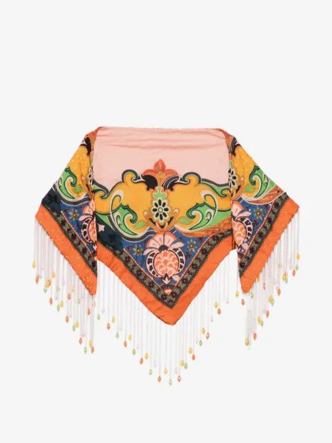 ETRO silk scarf with placed print and bead-adorned fringing