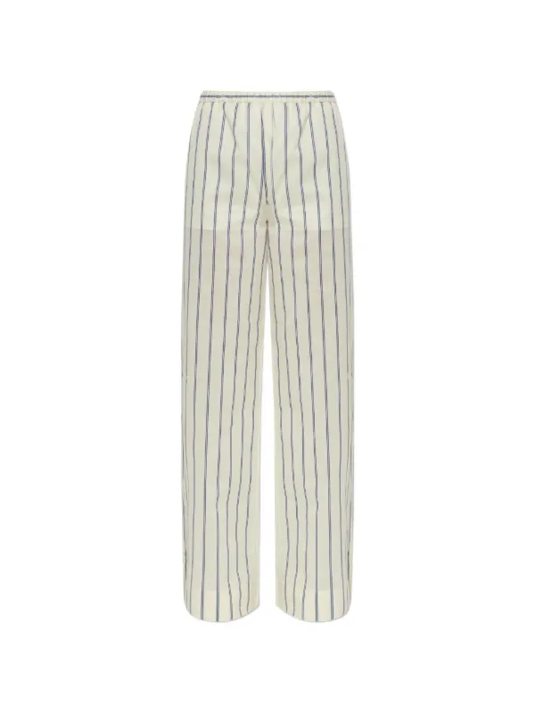Moncler Striped Cotton & Silk Trousers in Neutrals