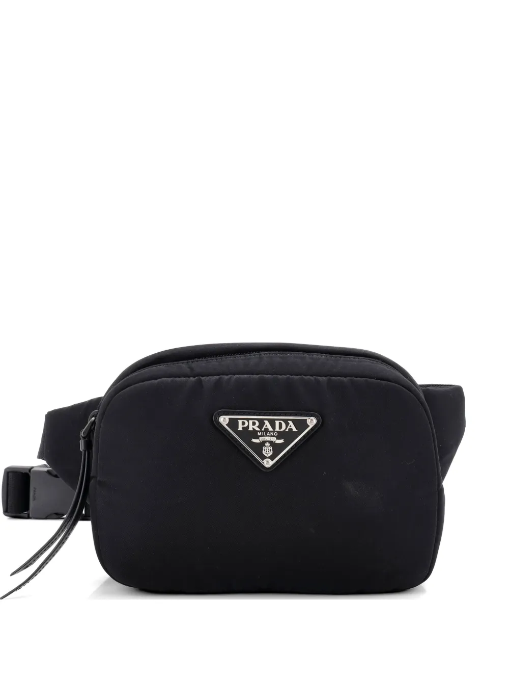 Pre-owned Prada Padded Zip Tessuto Belt Bag In Black