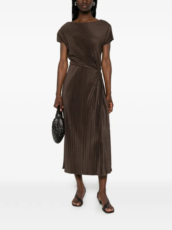 vince pleated dress Vince Women's Directional Pleated Twist Midi-Dress - Clove