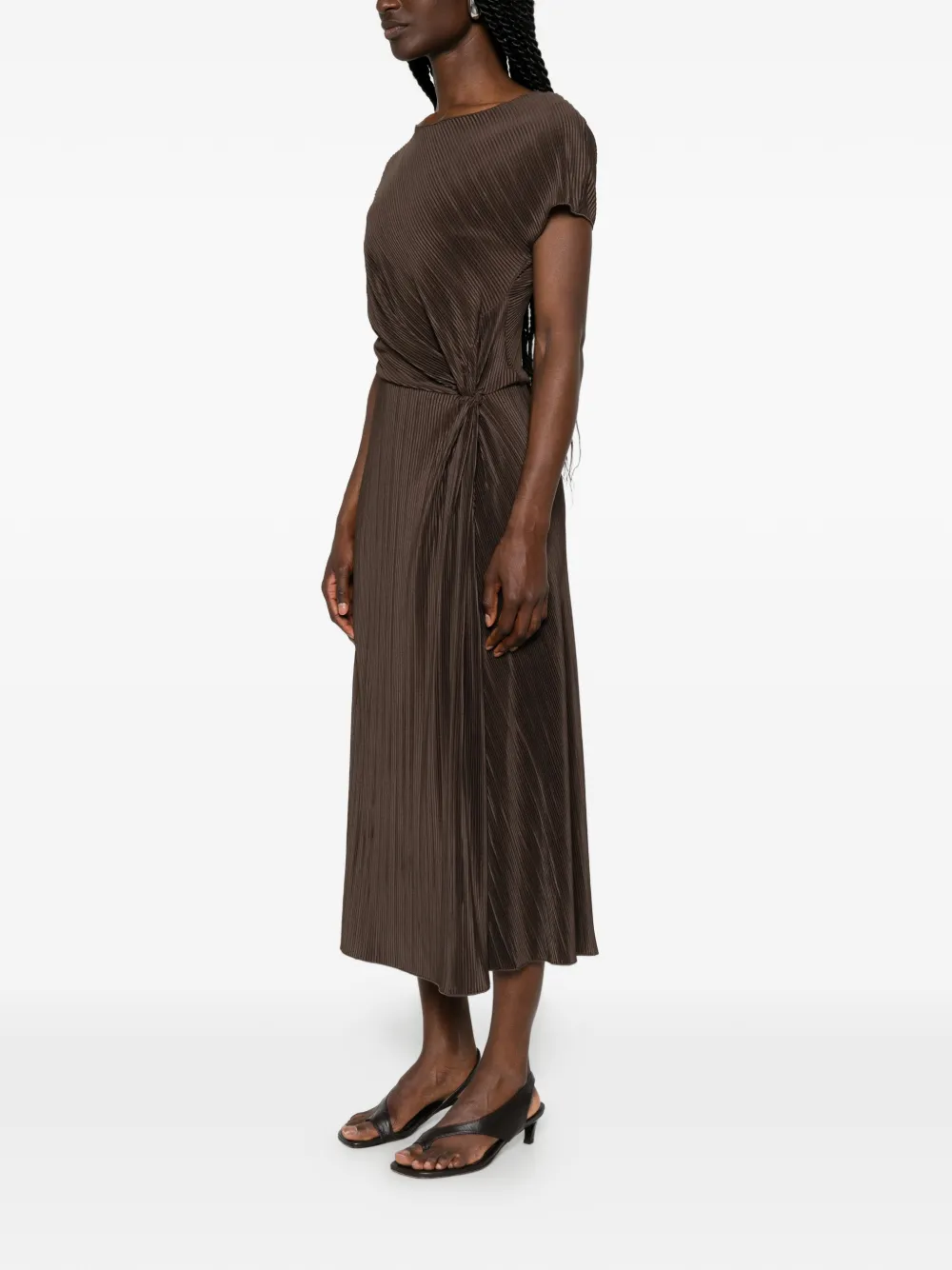 Vince Geplooide midi-jurk met gedraaid detail Bruin