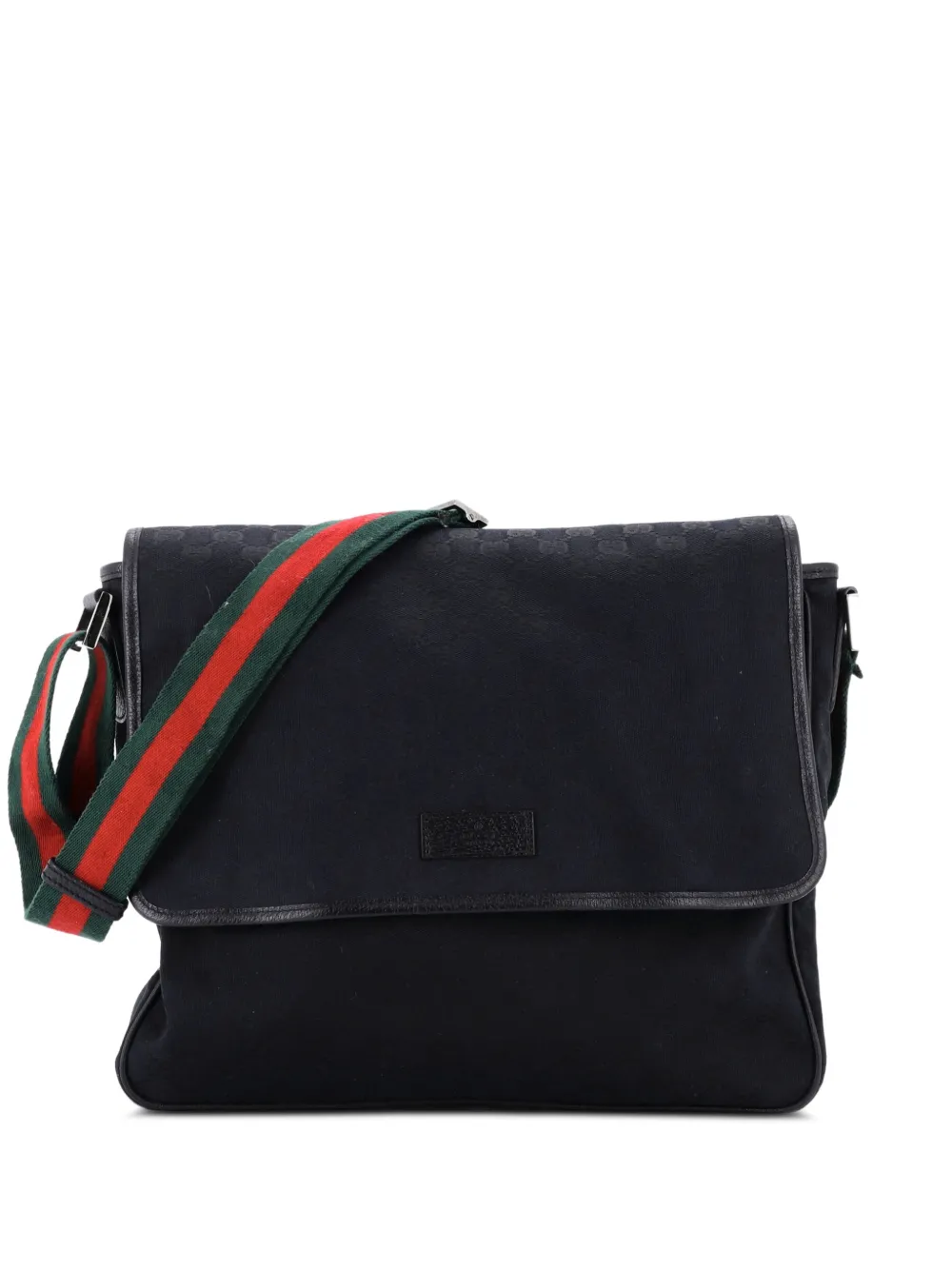 Gucci Pre-Owned Web Strap Flap Messenger GG Canvas Medium crossbody bag - Nero