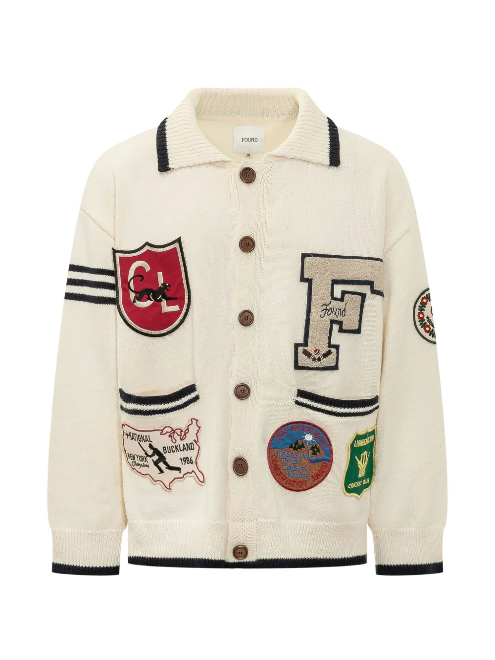 FOUND York Varsity patch-detail cardigan - Weiß