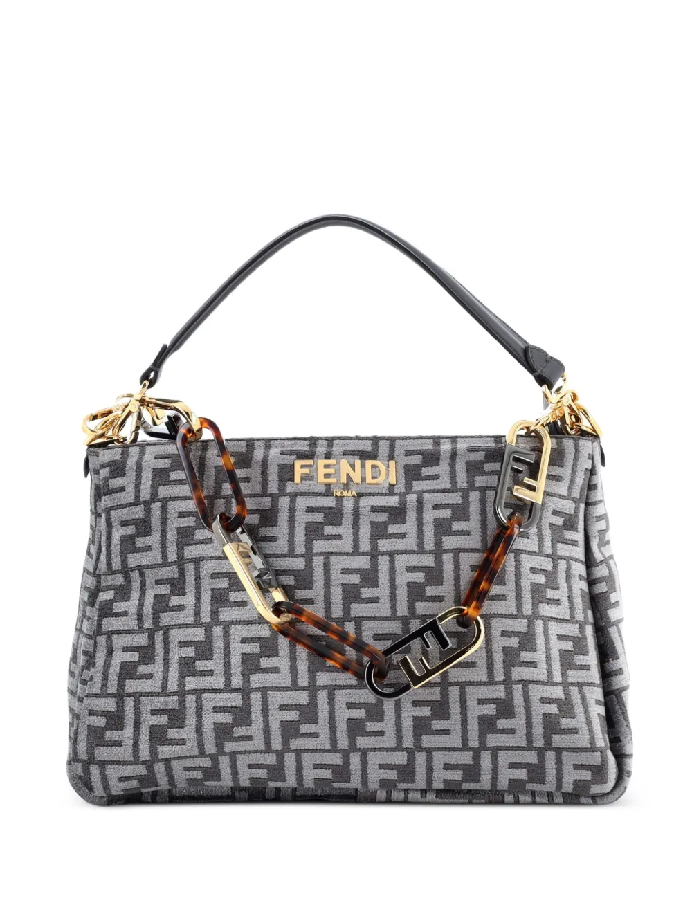 Fendi Pre-Owned O'Lock Zip Shoulder Bag Zucca Chenille hobo bag - Grigio