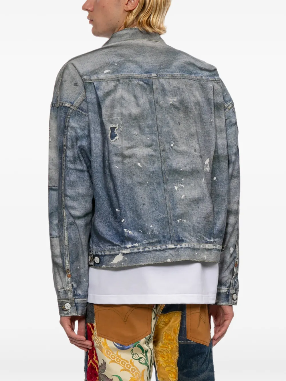 Junya Watanabe MAN Denim jack met verfspatten Blauw