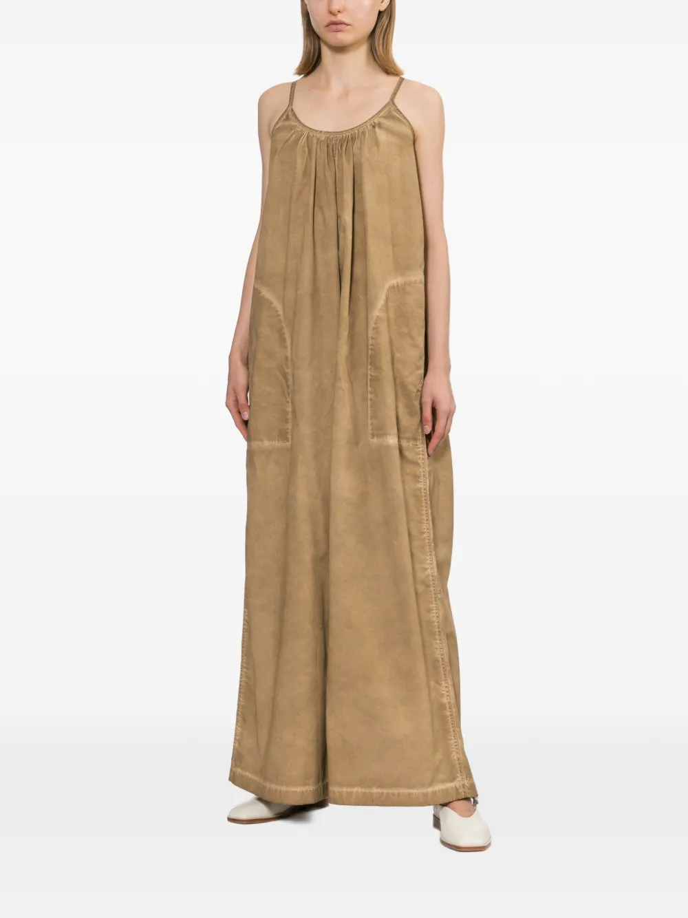 Uma Wang Jumpsuit met verwassen-effect en wijde pijpen Beige