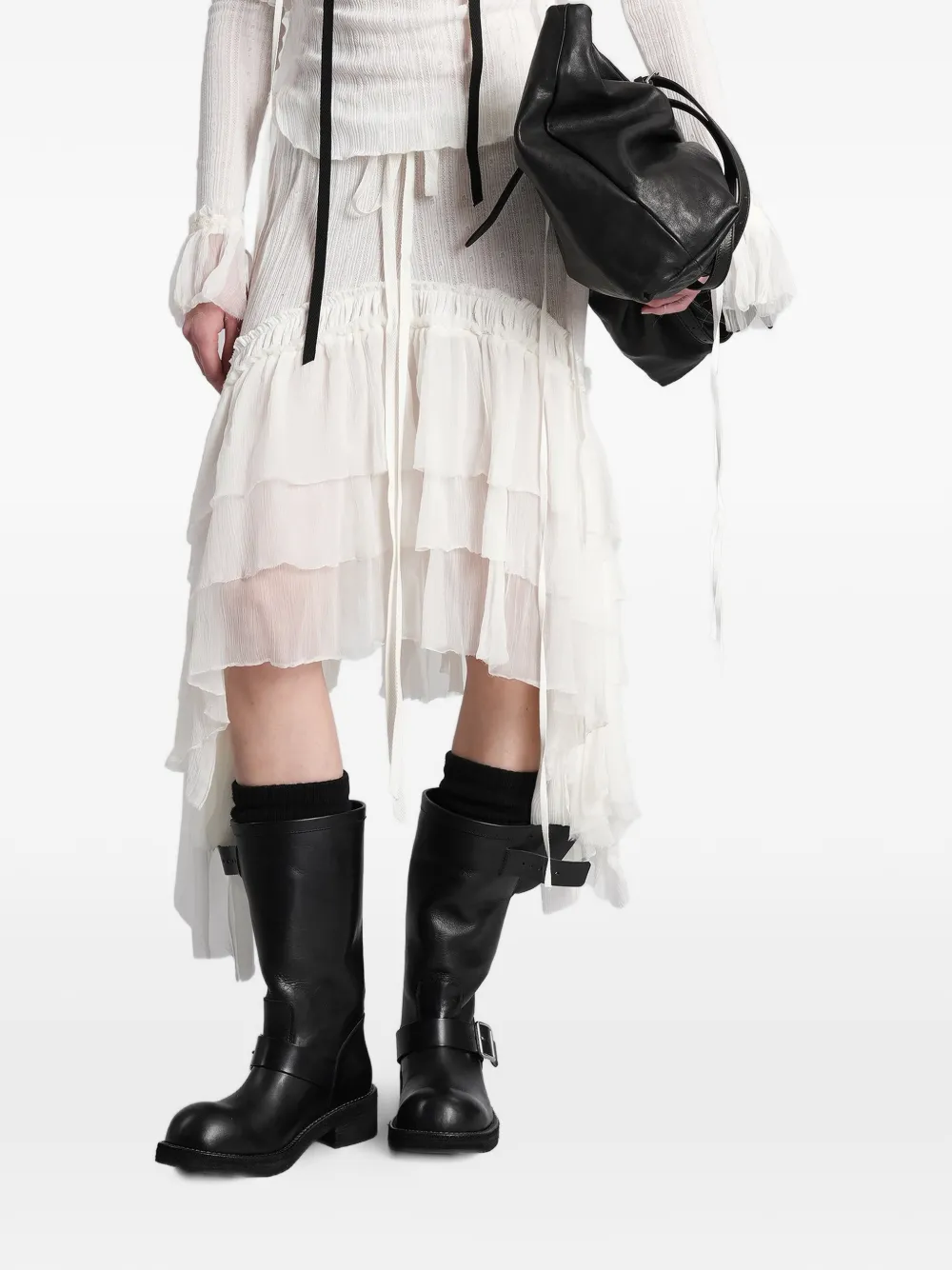 Ann Demeulemeester Bete tiered asymmetric skirt - Bianco