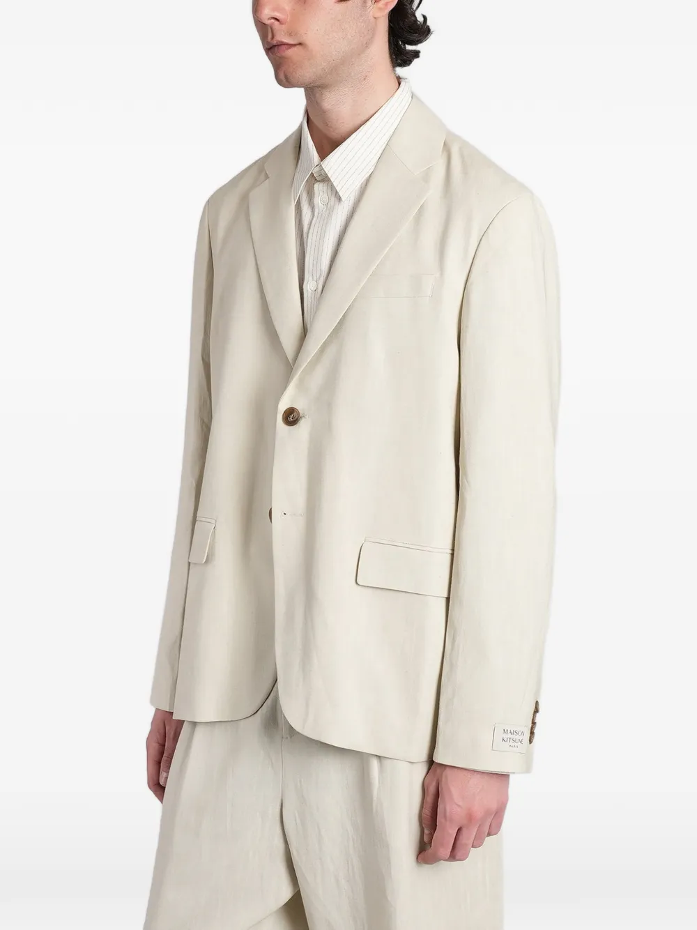 Maison Kitsuné Blazer met enkele rij knopen en logopatch Beige