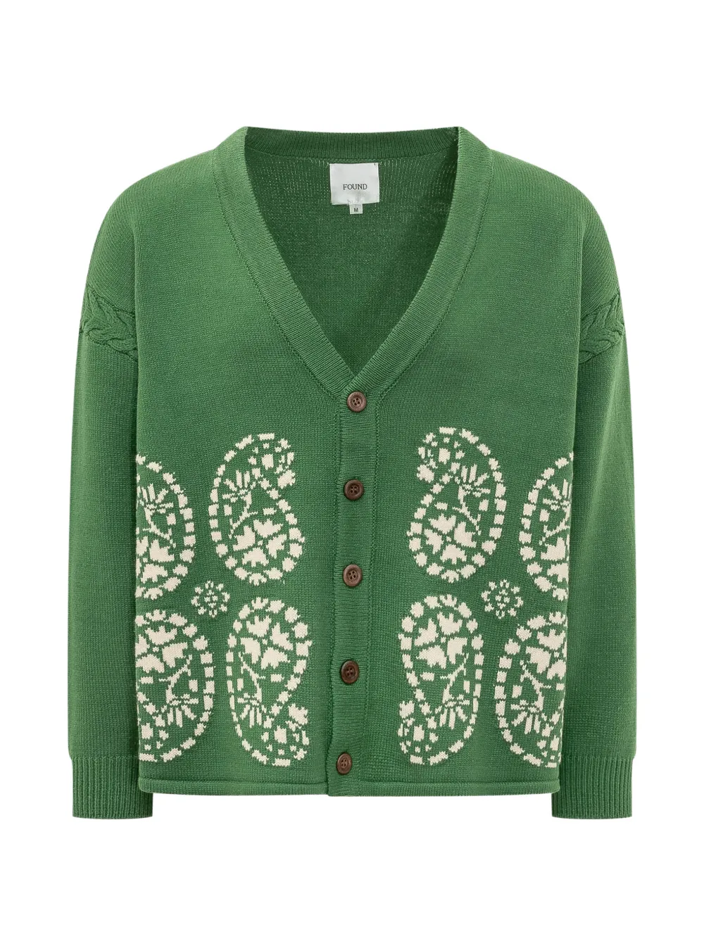 FOUND paisley-jacquard cable-knit cardigan - Verde