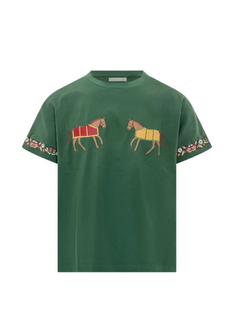 FOUND Horse Equine embroidered floral-trim T-shirt
