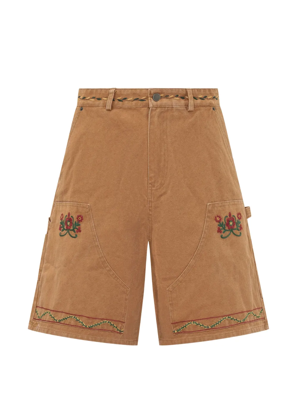 FOUND floral-embroidered shorts - Marrone