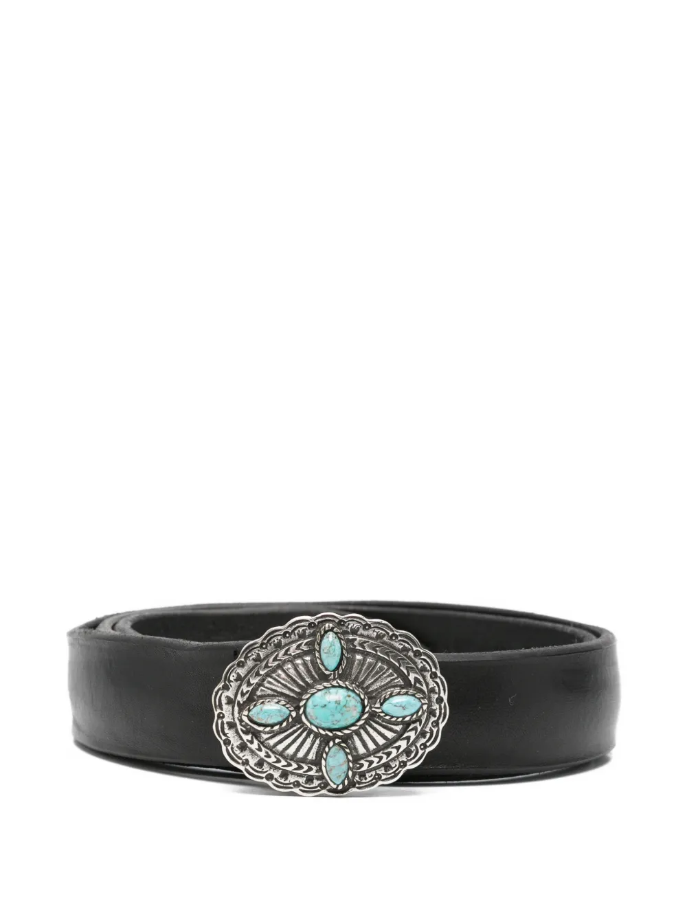 Orciani turquoise-embellished leather belt - Nero