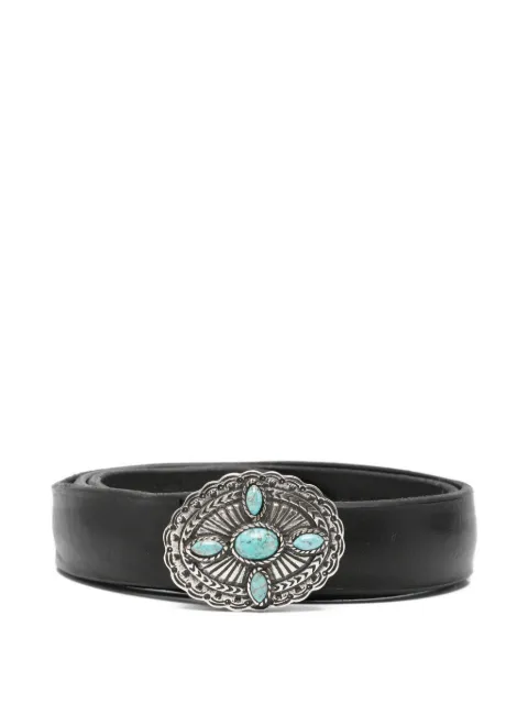 Orciani turquoise-embellished leather belt
