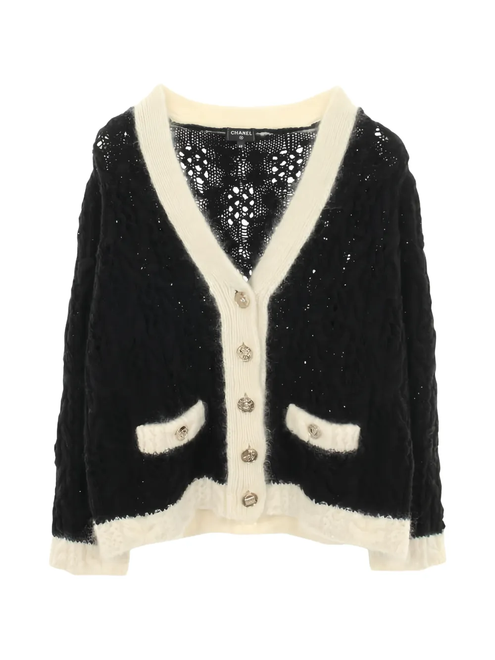 CHANEL Pre-Owned 1986-1988 Coco mark button cable knit cardigan - Nero