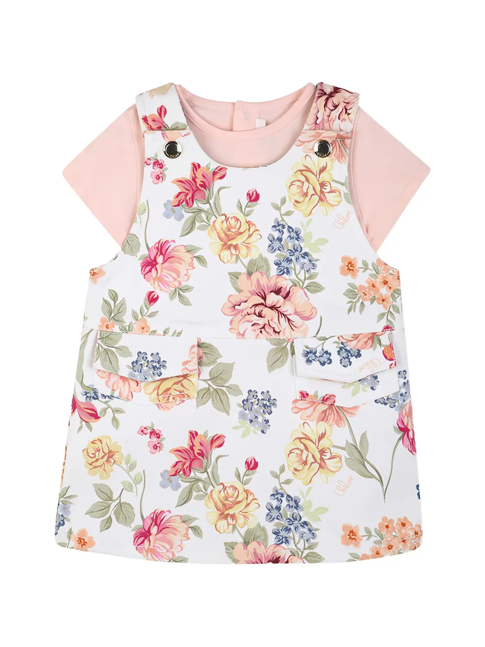 Chloé Kids floral-print two-piece jumpsuit set - Bianco