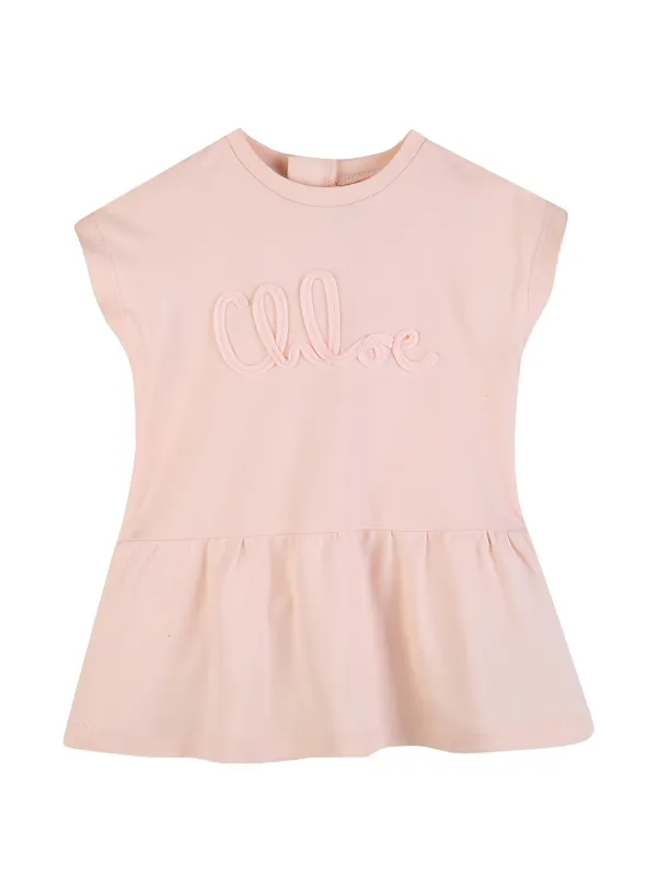chloe kids logo embroidered dress Chloé Kids logo-embroidered Ruffled Dress | Pink