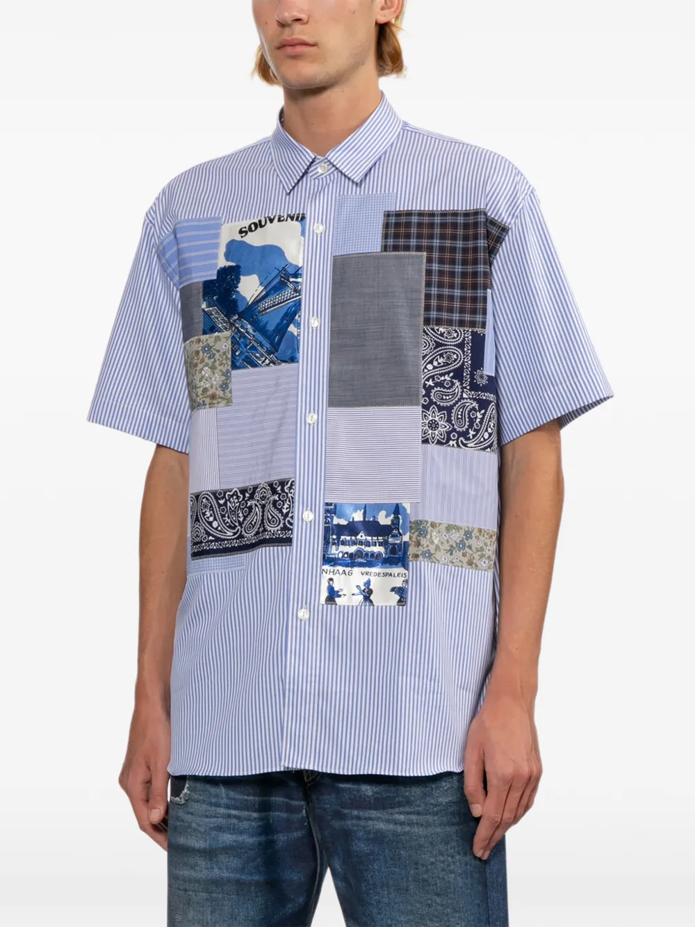 Junya Watanabe MAN Overhemd met patchwork Blauw