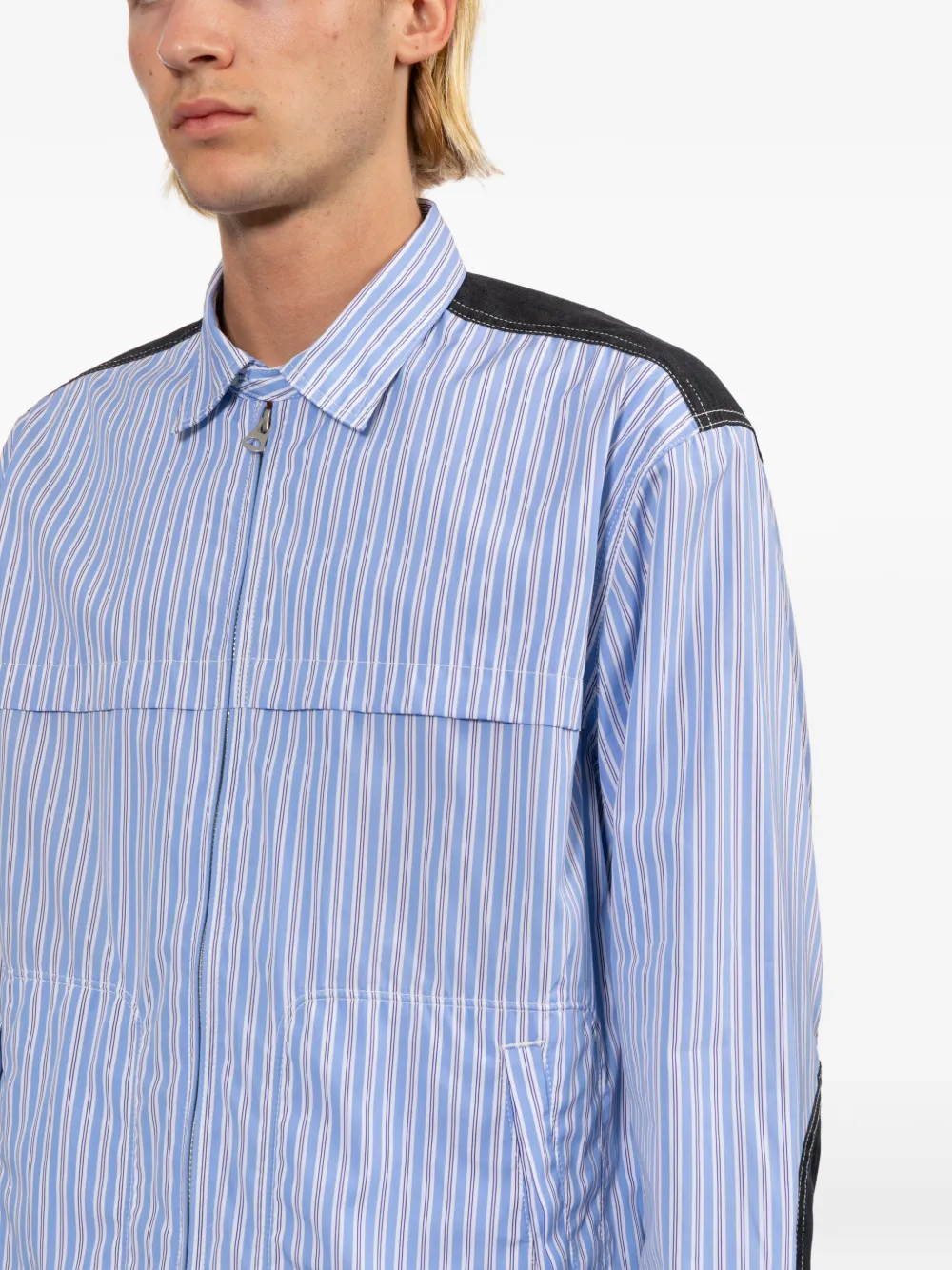 Junya Watanabe MAN Shirtjack met verticale streep Blauw