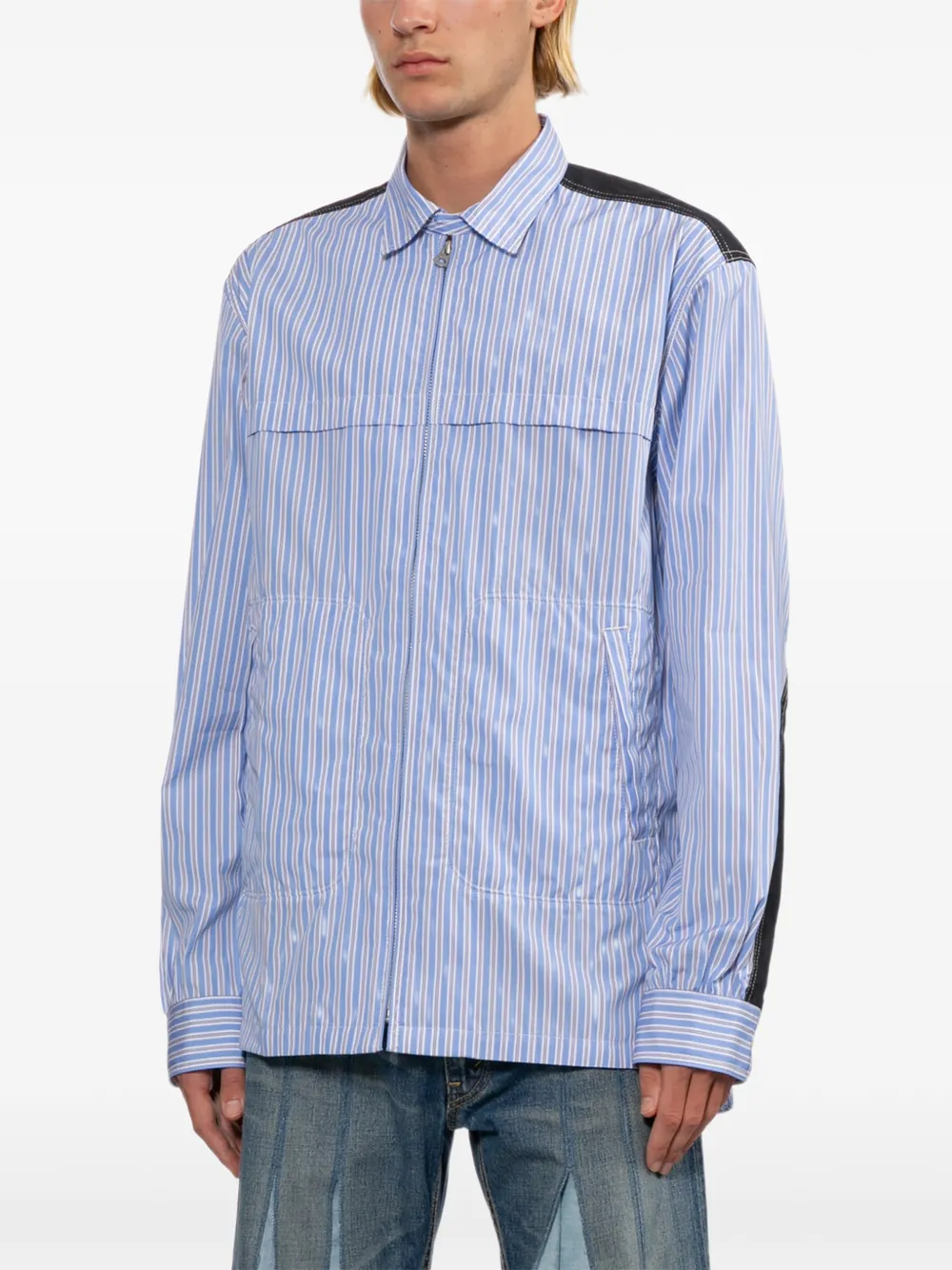  Junya Watanabe Man Sobrecamisa A Rayas Verticales - Azul 