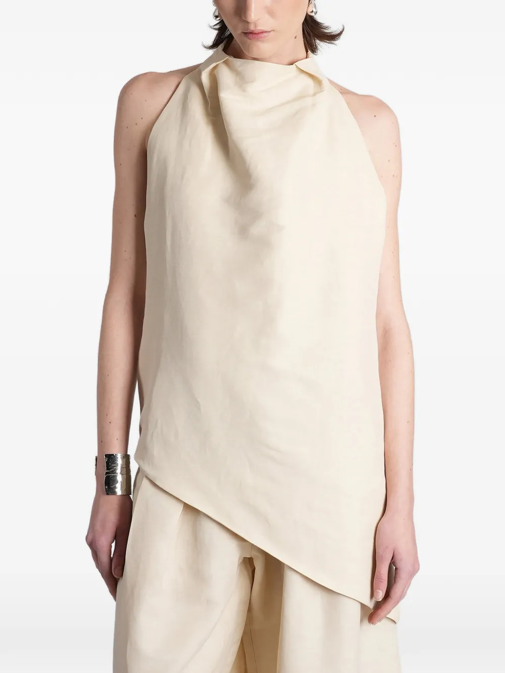 BATAKOVIC Belgrade asymmetric halter-neck linen top - Toni neutri
