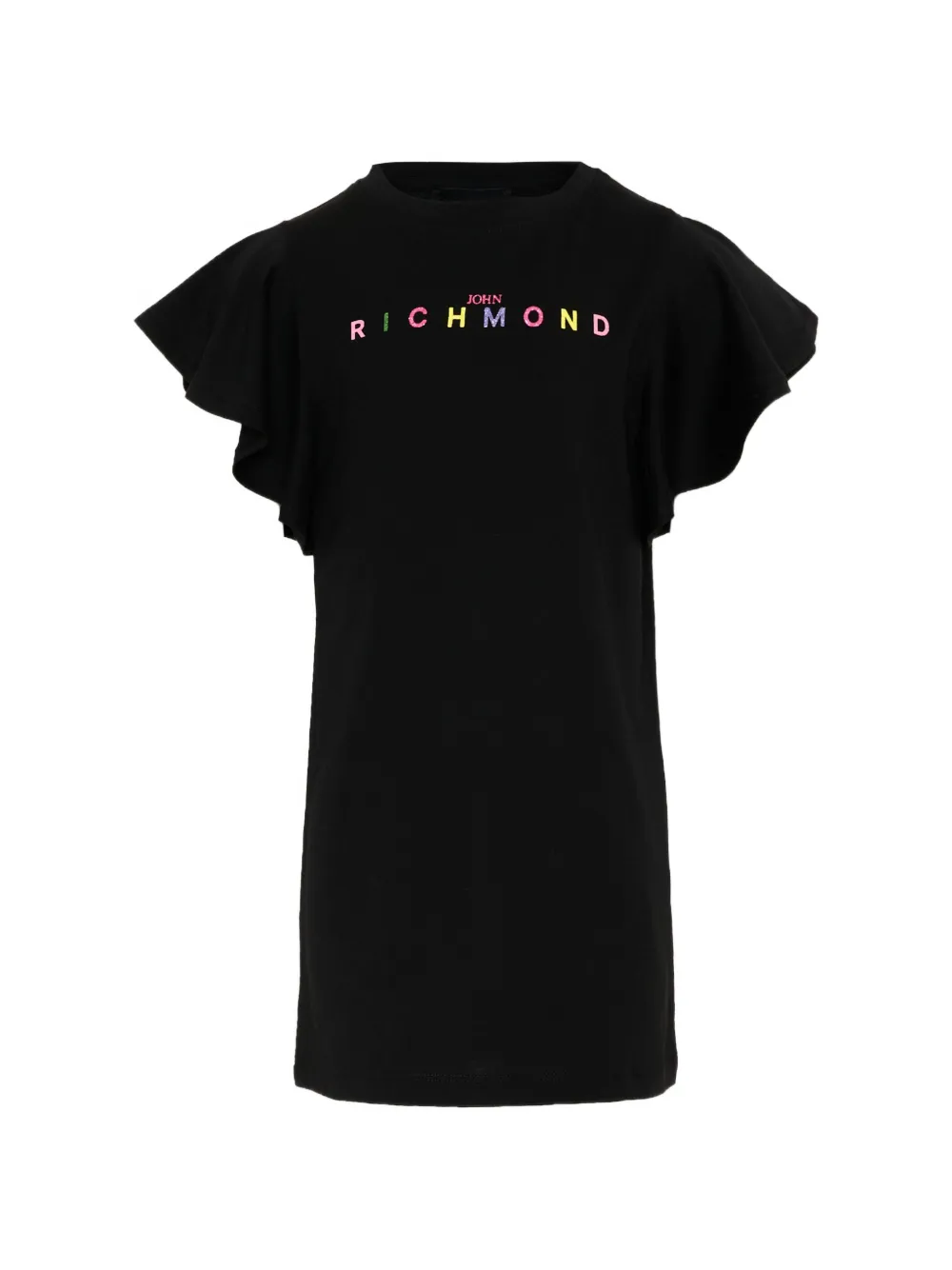 John Richmond Junior ruffled-sleeve logo-print dress - Nero