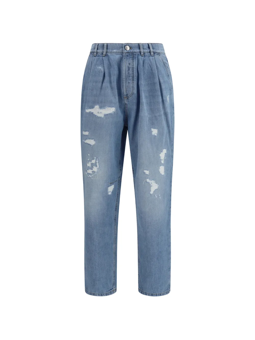 Brunello Cucinelli distressed pleated jeans - Blu
