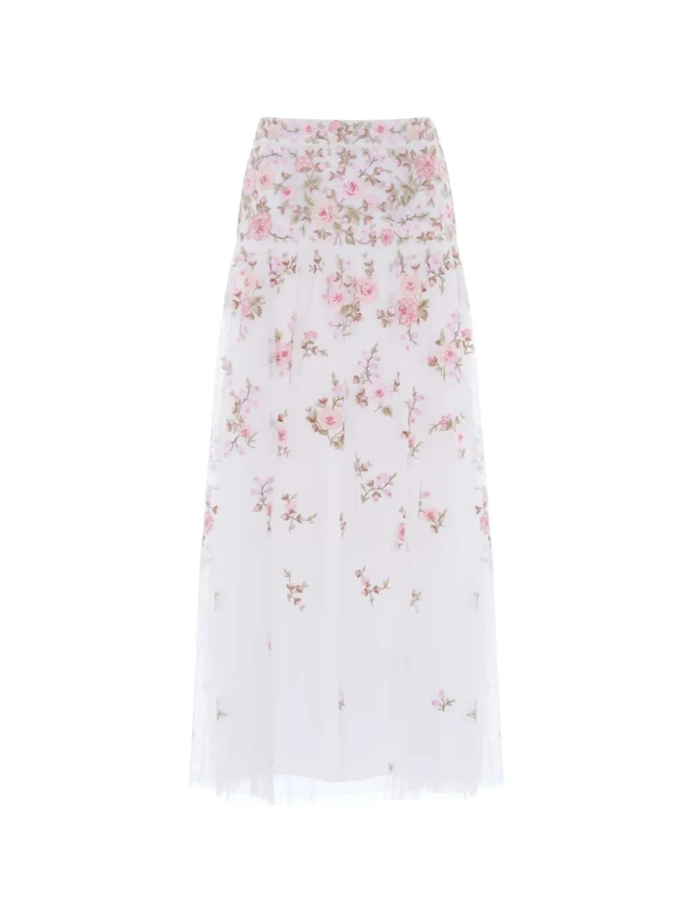 Needle & Thread Eden Rose embroidered midi skirt - Bianco