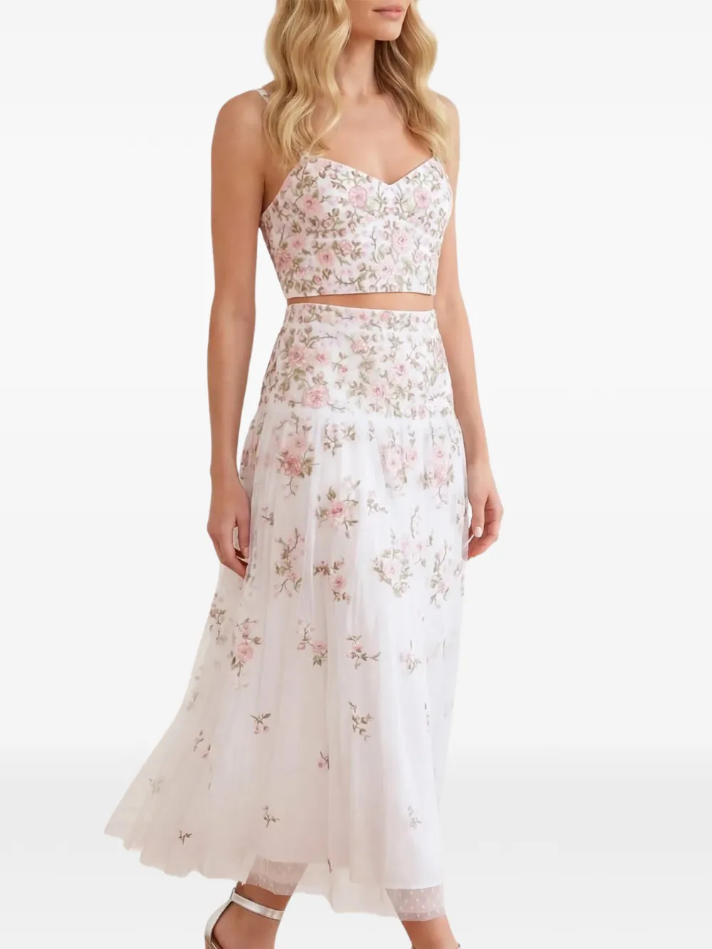 Needle & Thread Eden Rose midi-rok met borduurwerk Wit