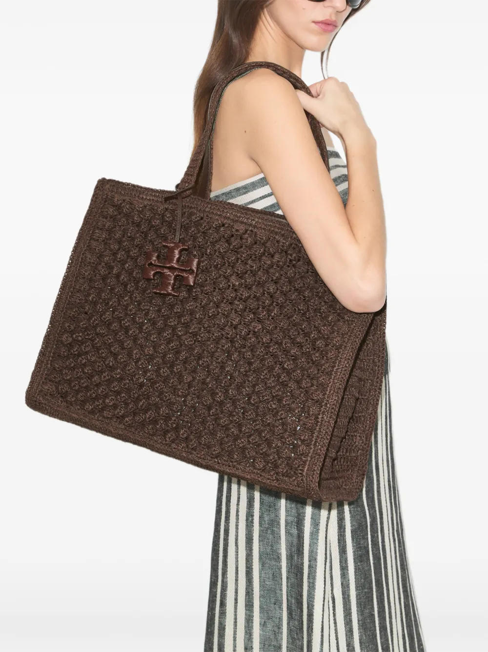 Tory Burch Grote Ella handgehaakte popcorn shopper Bruin
