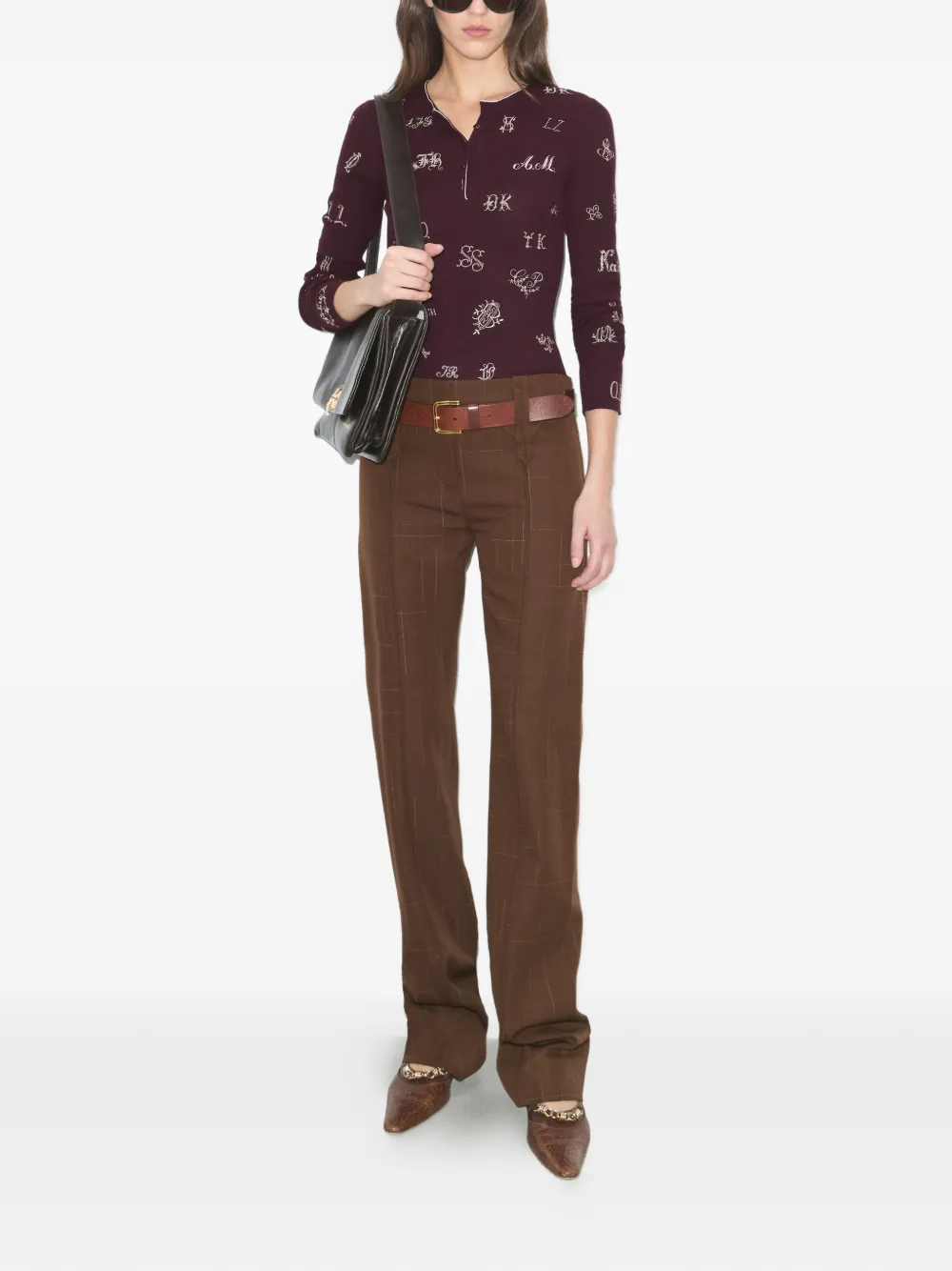 Tory Burch Embroidered Henley Sweater in Purple, view 2