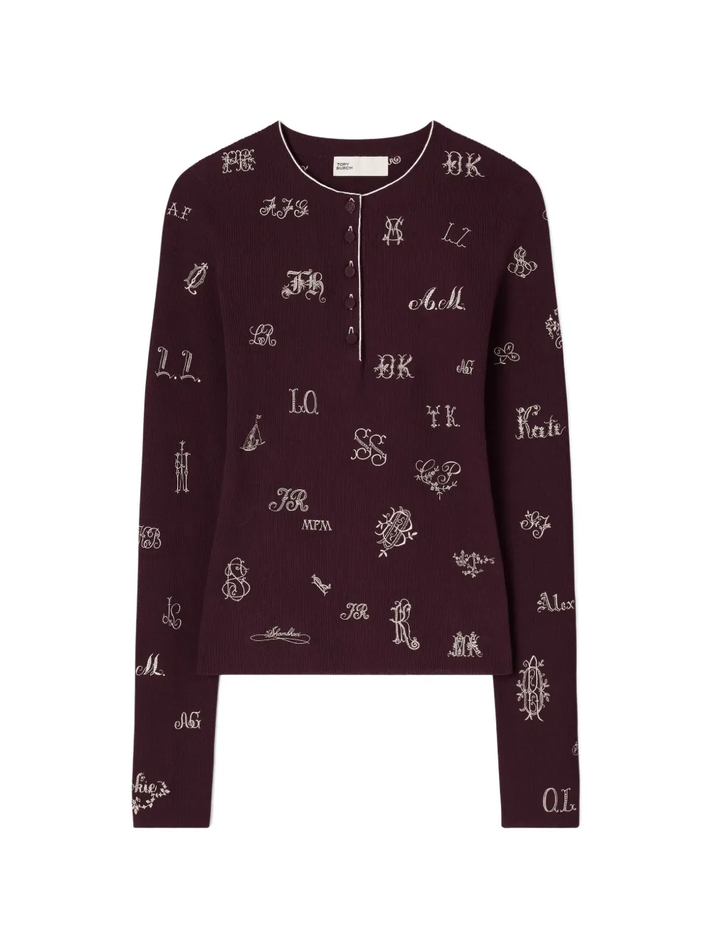 Tory Burch Henley-Pullover mit Stickerei - Violett