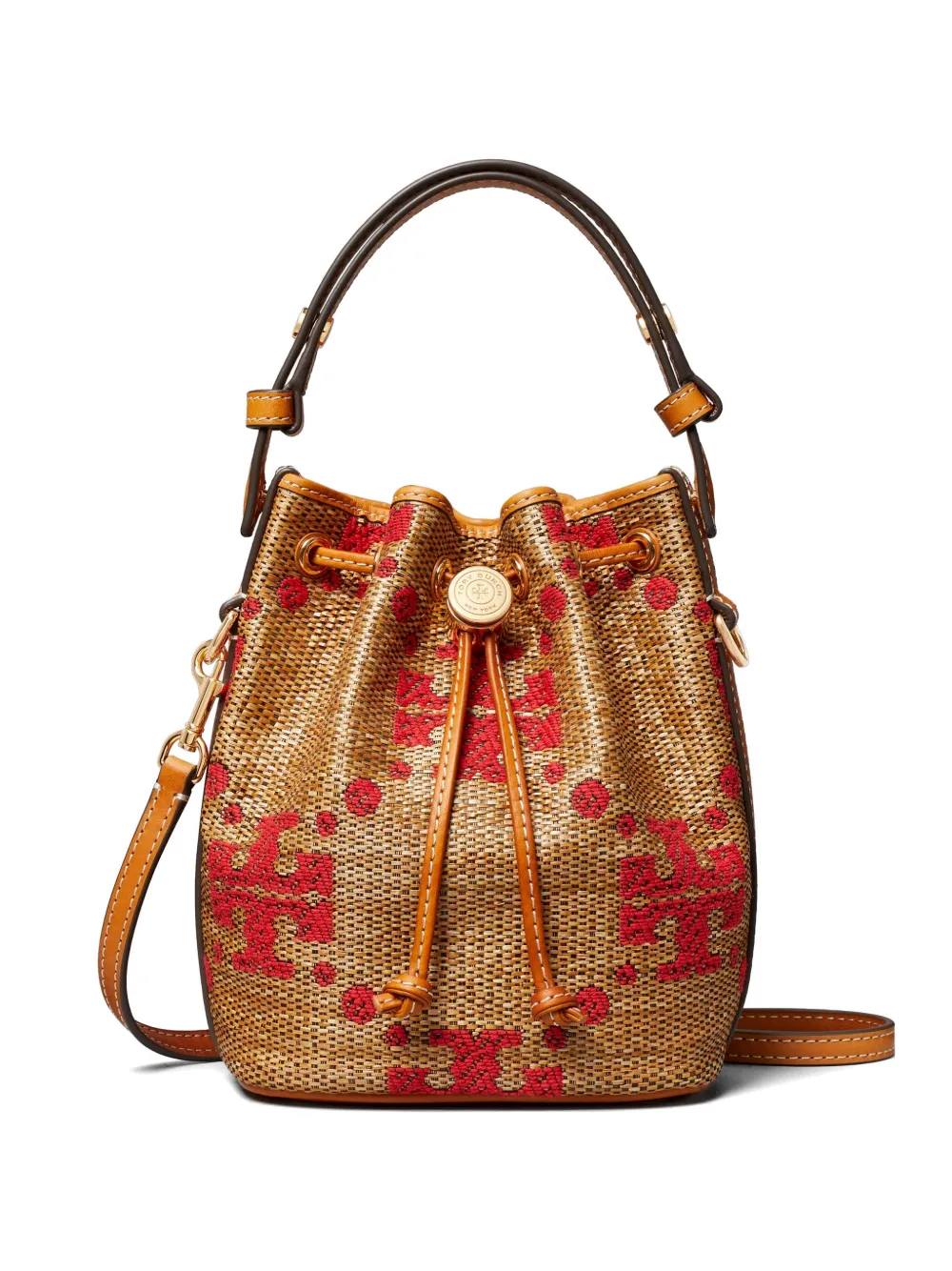 Tory Burch T Monogram straw mini bucket bag - Toni neutri