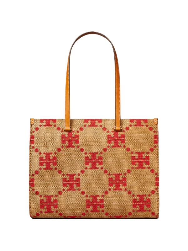 Tory Burch T Monogram Woven Tote Bag in Neutrals
