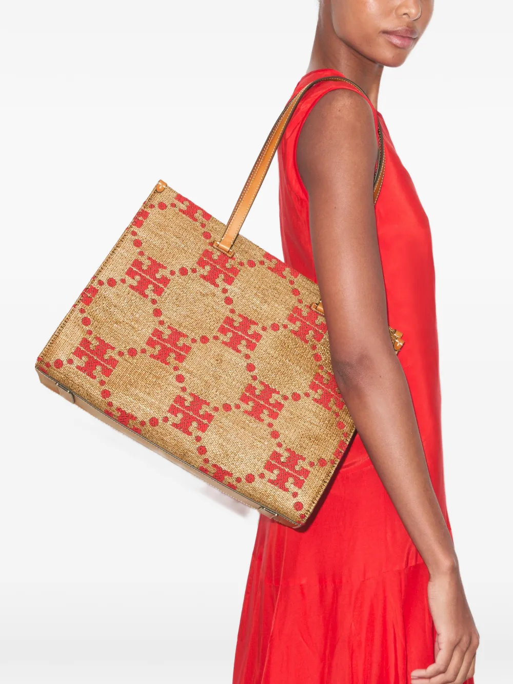Tory Burch T Monogram geweven shopper Beige