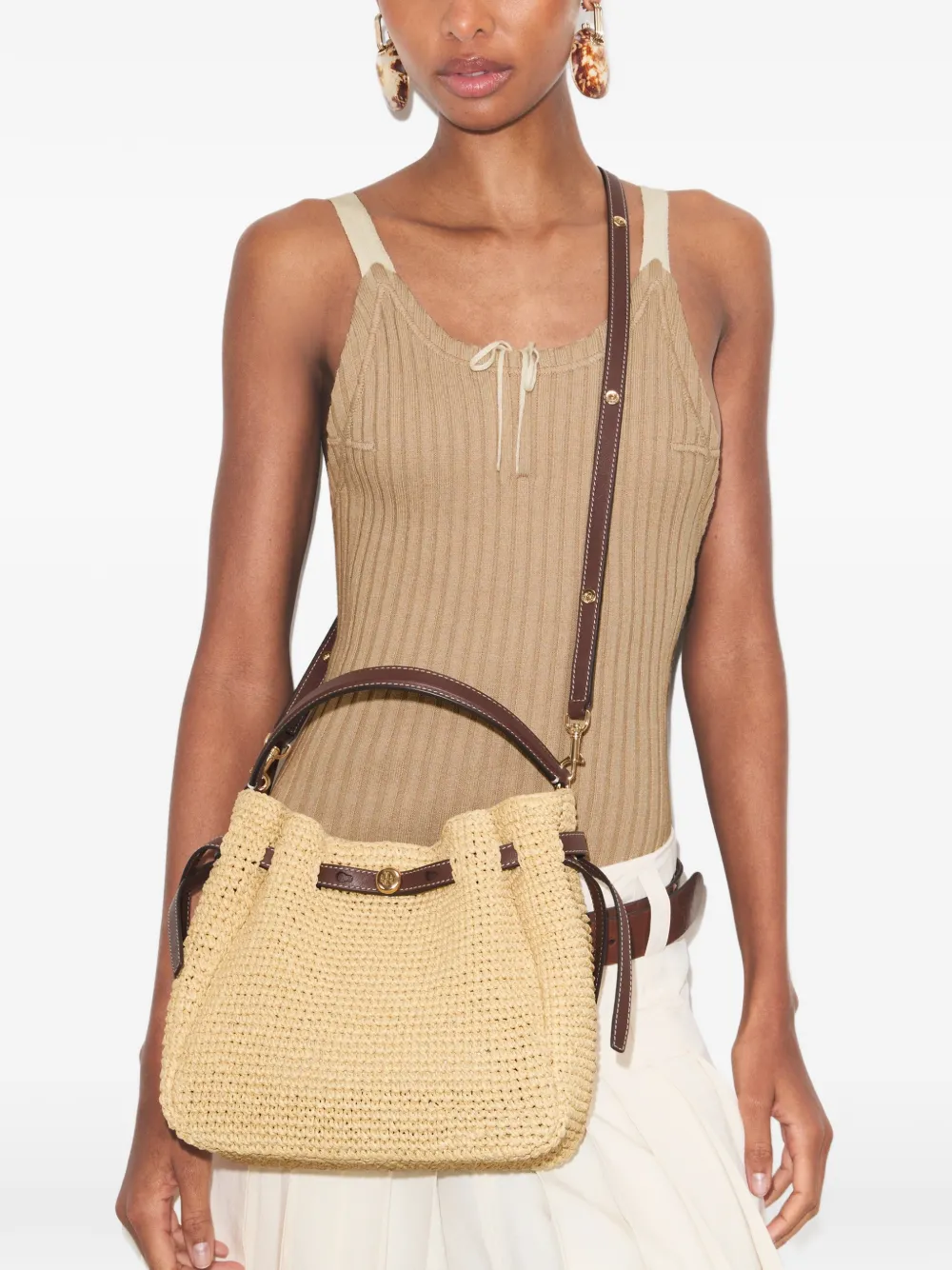 Tory Burch Romy rieten bucket-tas Beige
