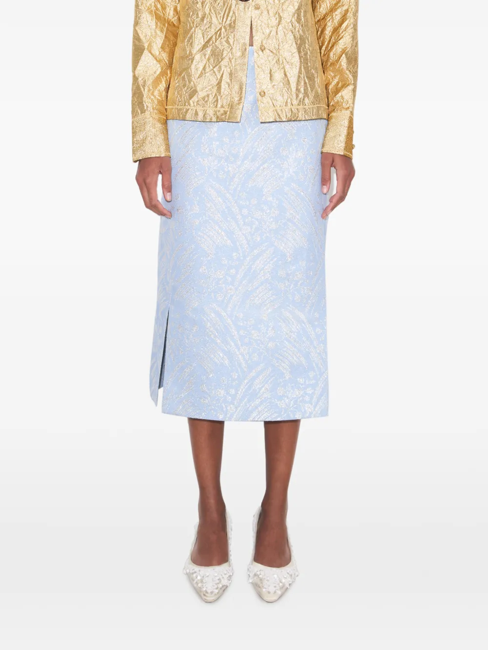 Tory Burch Metallic rok met bloemenjacquard Blauw