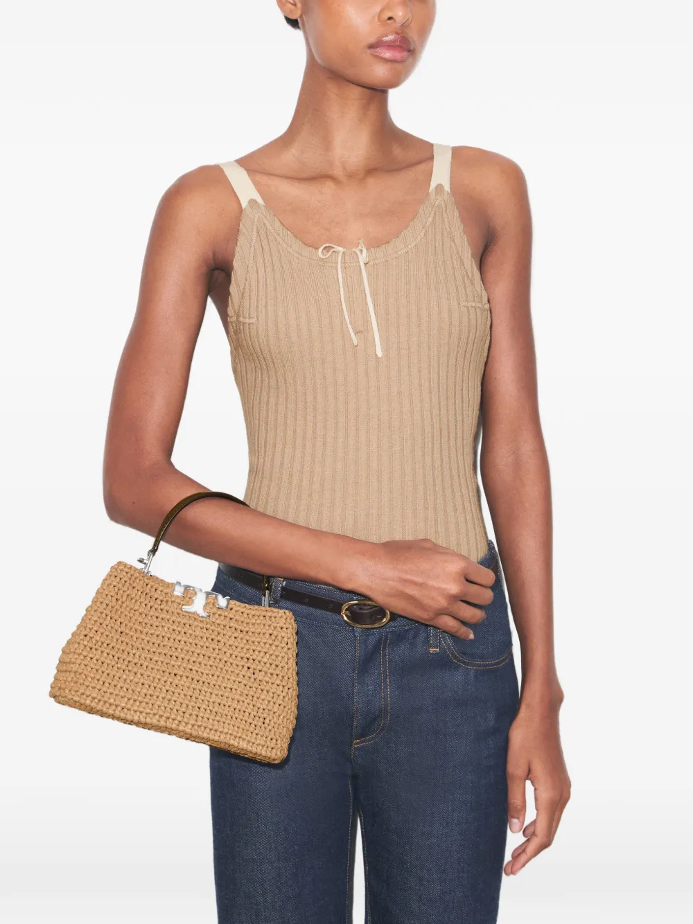 Tory Burch Eleanor raffia mini-tas Beige