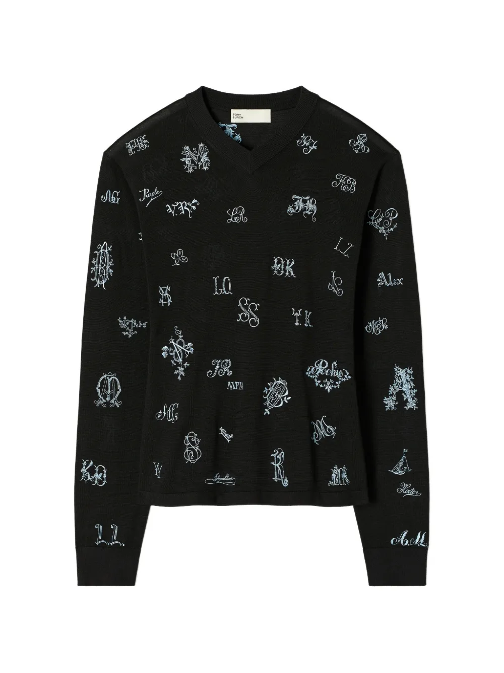 Tory Burch Embroidered Silk Sweater In Black