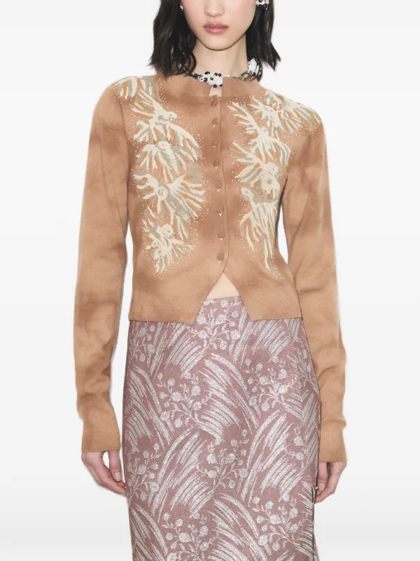 Tory Burch Embellished Wool Cardigan in Neutrals