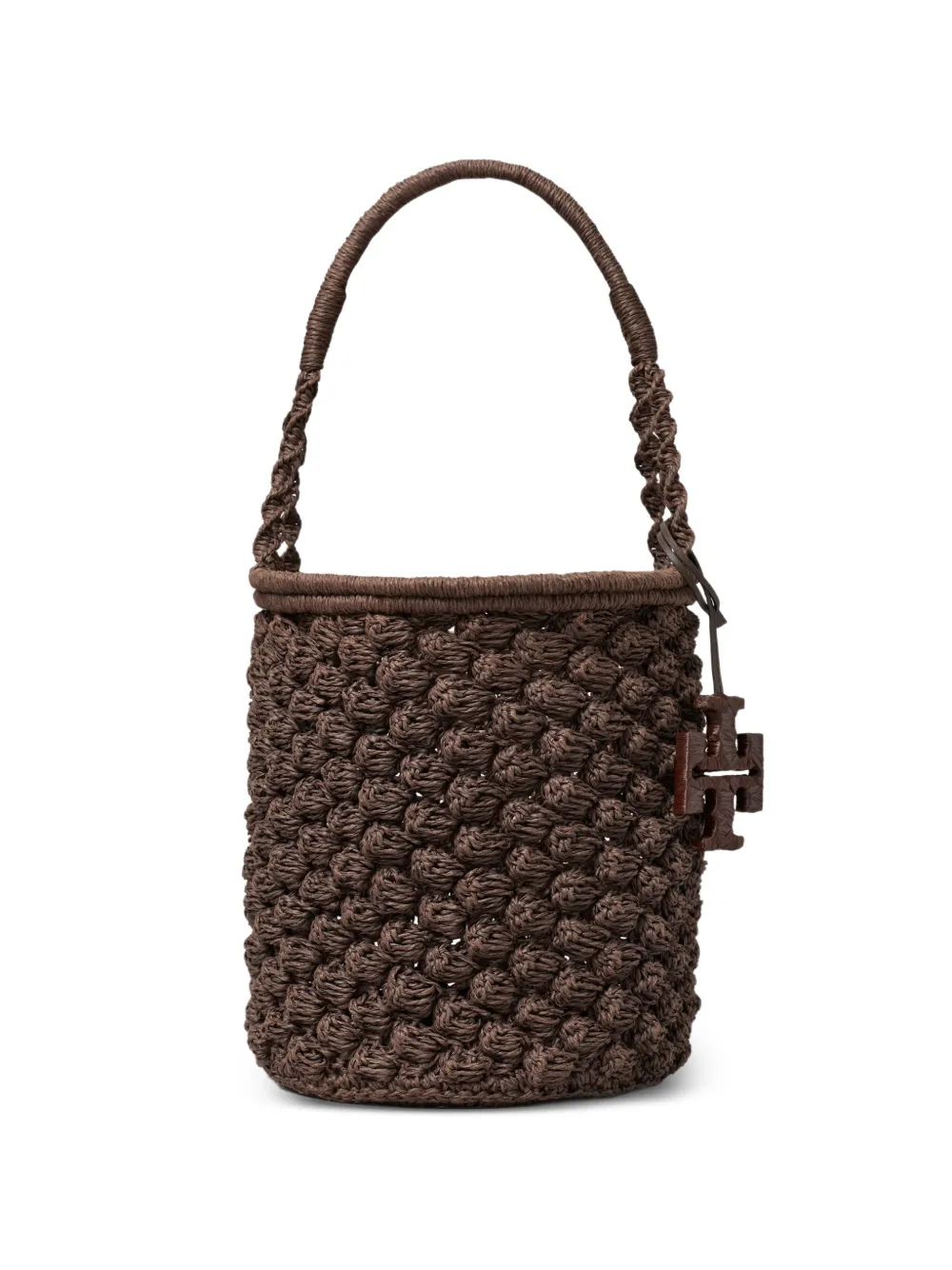 Tory Burch Ella hand-crocheted popcorn bucket bag - Marrone