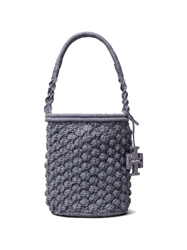Tory Burch Ella Hand-crocheted Popcorn Bucket Bag in Grey