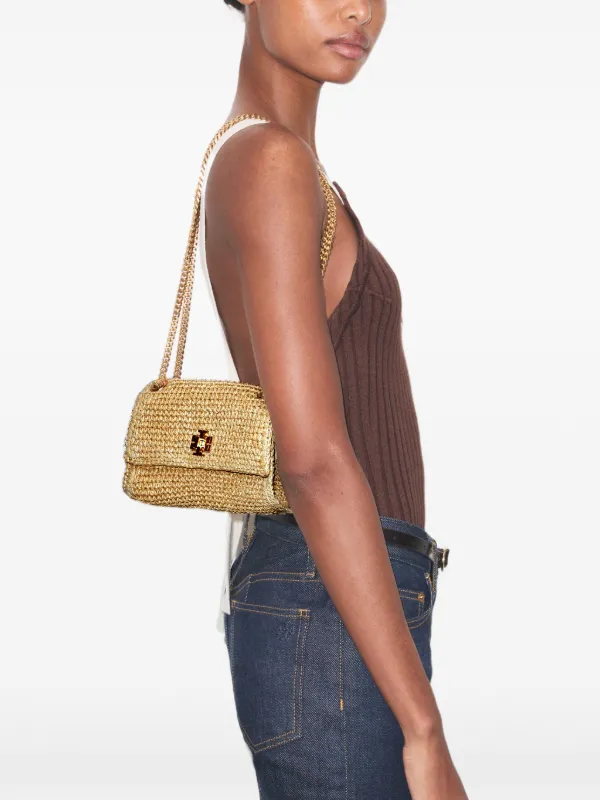 Tory Burch Mini Kira Turnlock Woven Shoulder Bag | Neutrals | FARFETCH