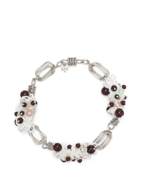 Tory Burch Large Runway Beaded Necklace in Silver