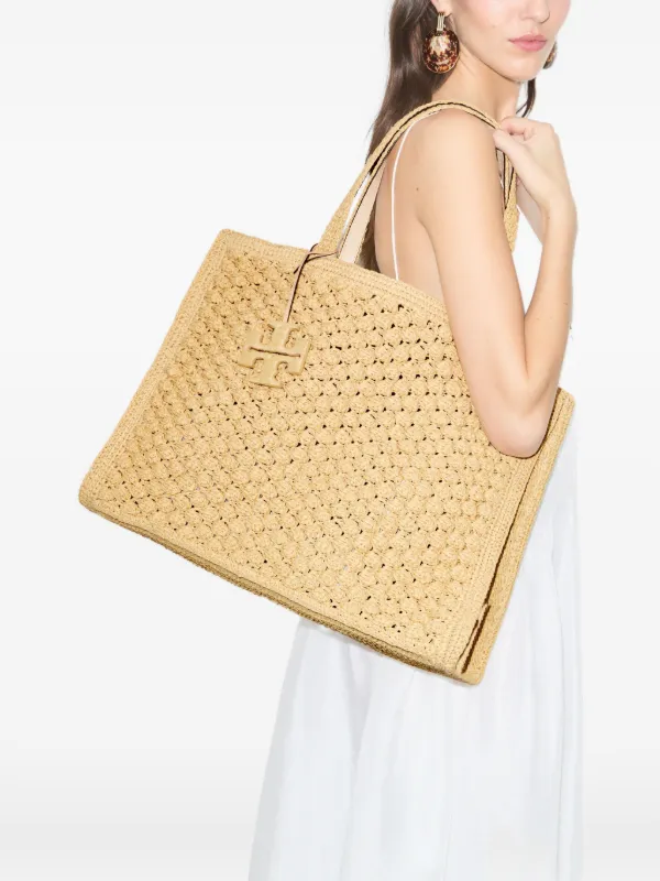 Tory Burch Large Ella hand-crocheted Popcorn Tote Bag | Neutrals