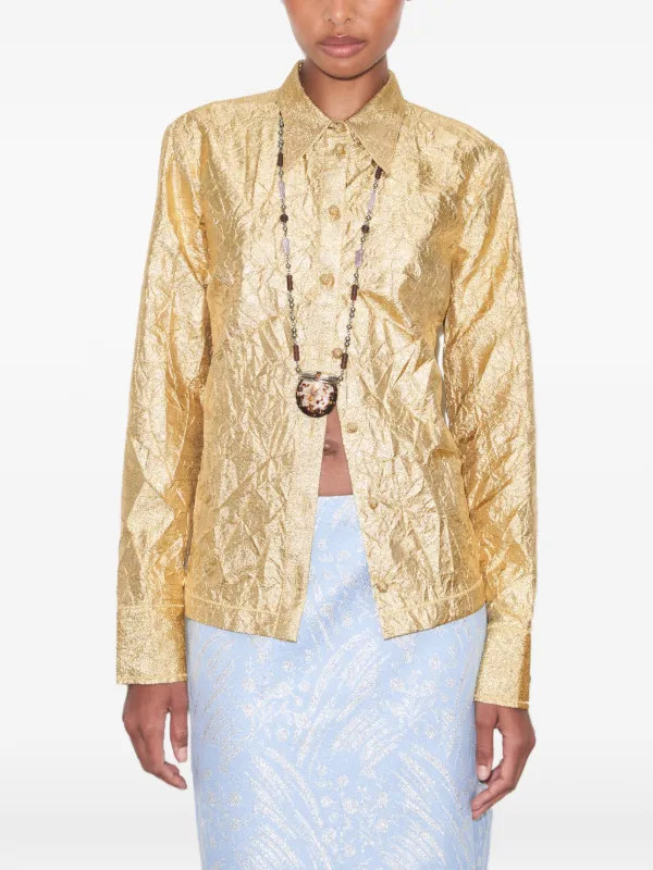 未使用　Tory Burch シルク　トップス Tory Burch Crushed Silk Shirt | Gold | FARFETCH