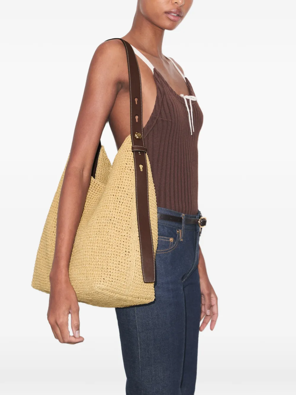 Tory Burch Romy geweven schoudertas Beige