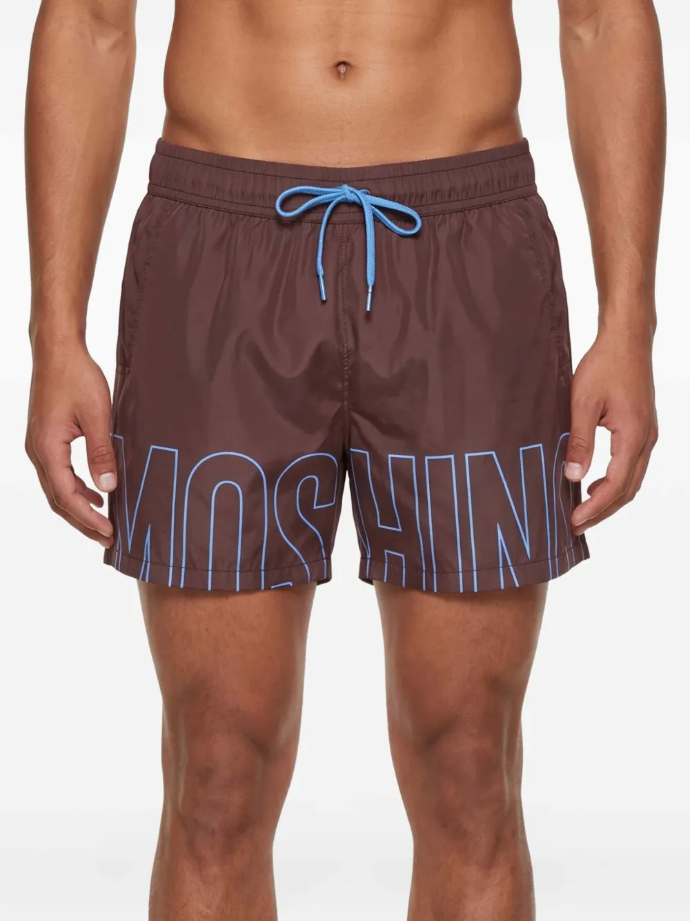 Moschino Zwembroek met logoprint en trekkoord Bruin
