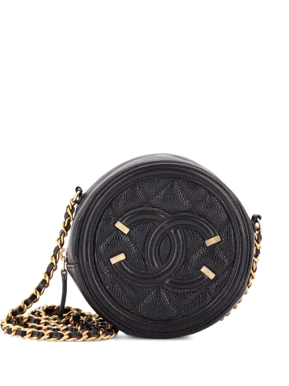 CHANEL Pre-Owned Filigree Round Clutch with Chain Quilted Caviar Mini crossbody bag - Nero